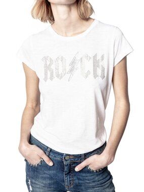 NWT Zadig & Voltaire SKINNY White ROCK Flash Beaded Short Sleeve T-Shirt